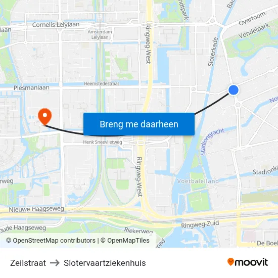 Zeilstraat to Slotervaartziekenhuis map