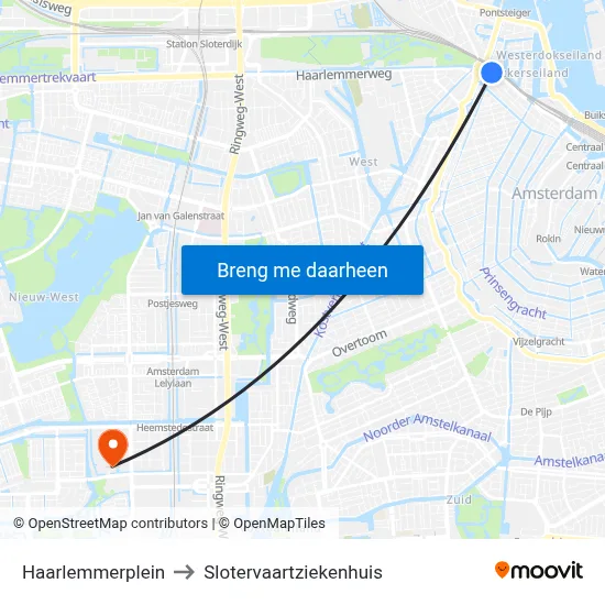 Haarlemmerplein to Slotervaartziekenhuis map