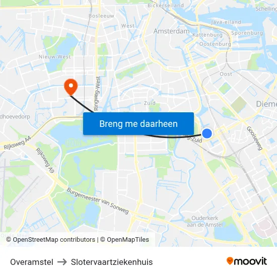 Overamstel to Slotervaartziekenhuis map
