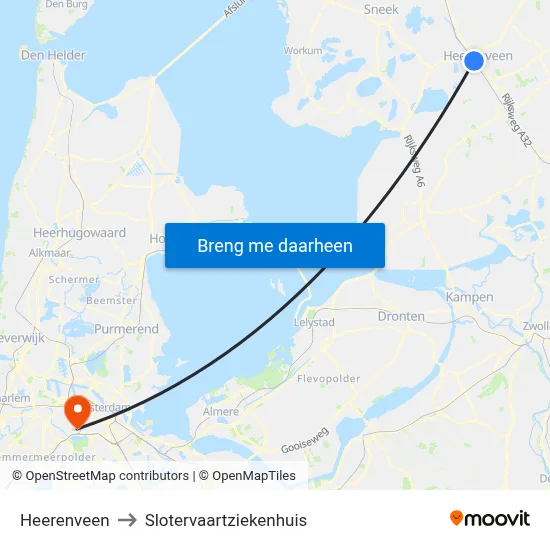 Heerenveen to Slotervaartziekenhuis map