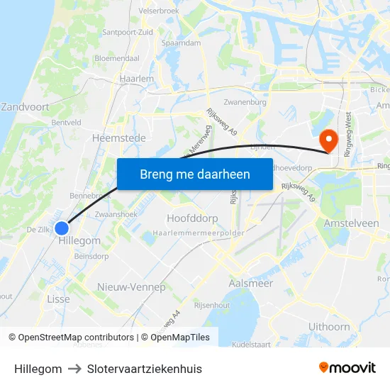 Hillegom to Slotervaartziekenhuis map