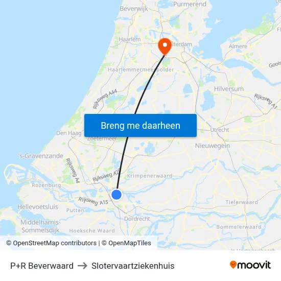 P+R Beverwaard to Slotervaartziekenhuis map