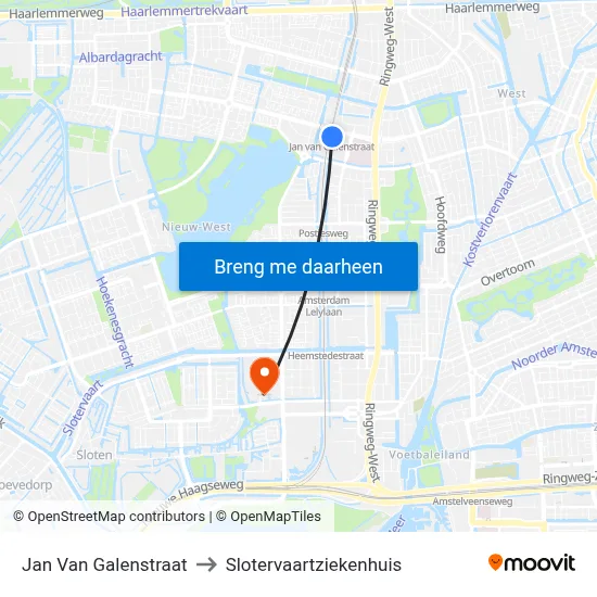 Jan Van Galenstraat to Slotervaartziekenhuis map