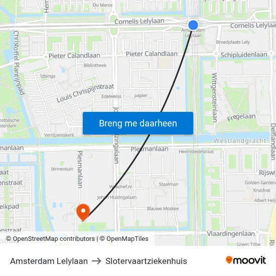 Amsterdam Lelylaan to Slotervaartziekenhuis map