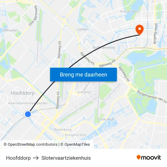Hoofddorp to Slotervaartziekenhuis map