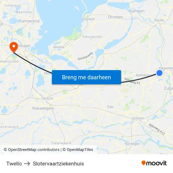 Twello to Slotervaartziekenhuis map