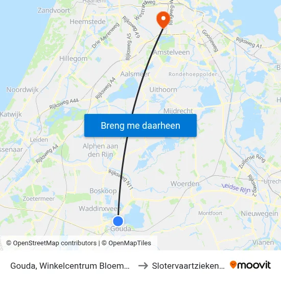 Gouda, Winkelcentrum Bloemendaal to Slotervaartziekenhuis map