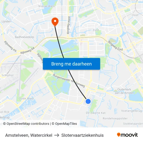 Amstelveen, Watercirkel to Slotervaartziekenhuis map
