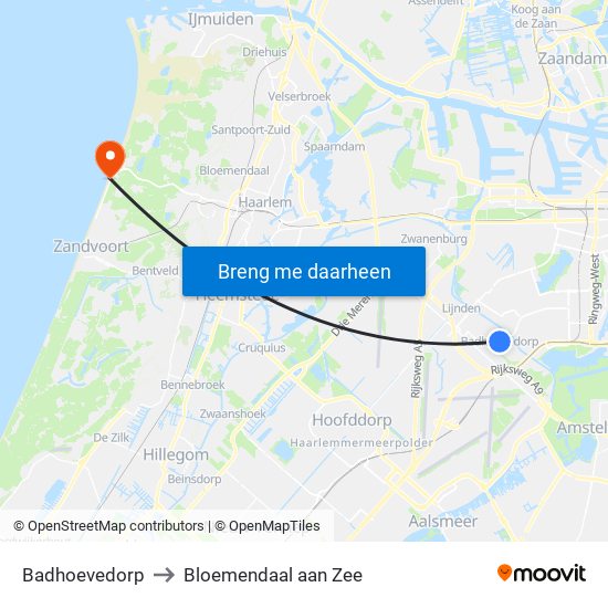Badhoevedorp to Bloemendaal aan Zee map