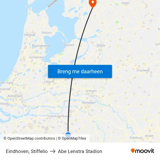 Eindhoven, Stiffelio to Abe Lenstra Stadion map