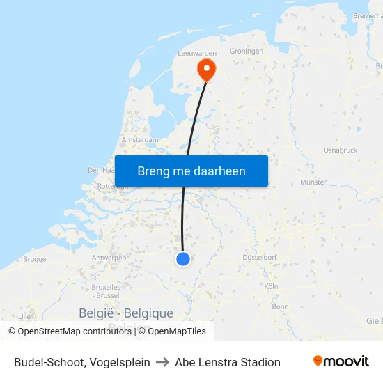 Budel-Schoot, Vogelsplein to Abe Lenstra Stadion map