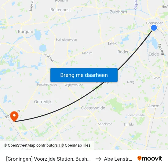 [Groningen] Voorzijde Station, Bushalte A/B, Stationsweg to Abe Lenstra Stadion map