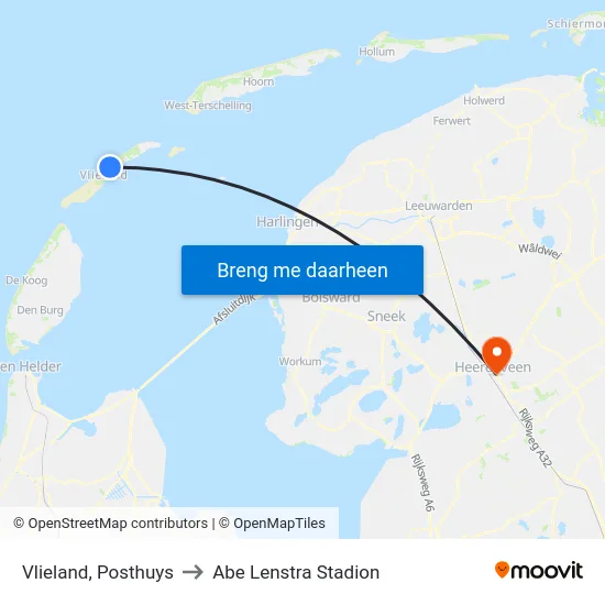 Vlieland, Posthuys to Abe Lenstra Stadion map