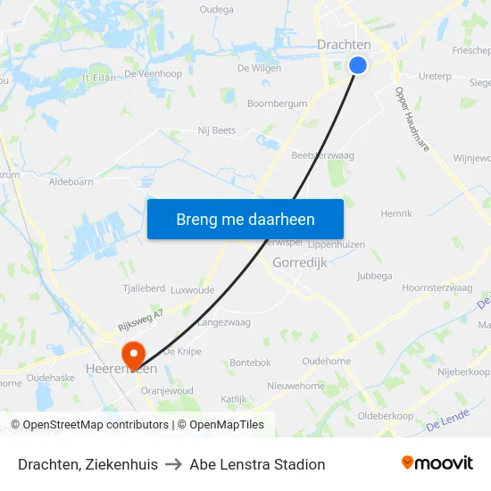 Drachten, Ziekenhuis to Abe Lenstra Stadion map