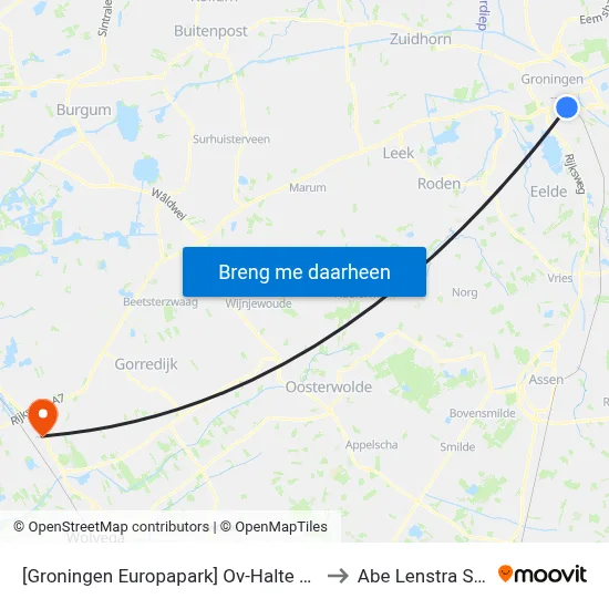 [Groningen Europapark] Ov-Halte Helperzoom to Abe Lenstra Stadion map