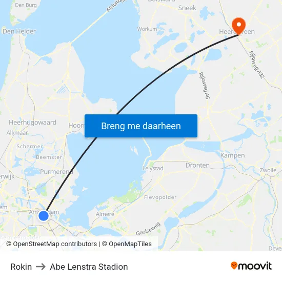 Rokin to Abe Lenstra Stadion map