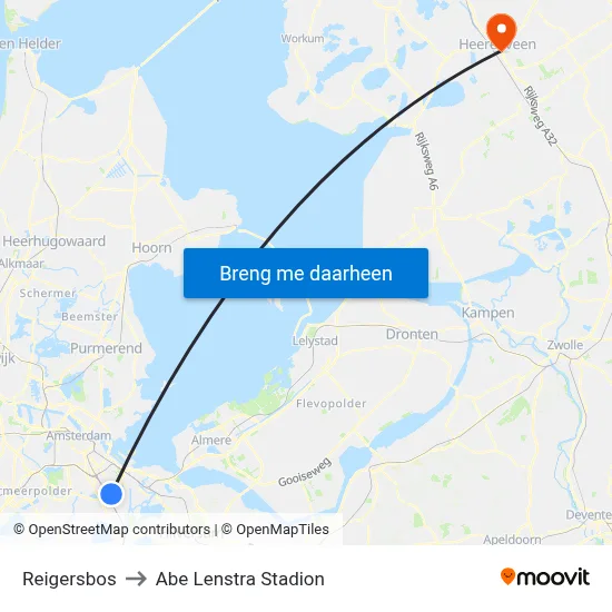 Reigersbos to Abe Lenstra Stadion map