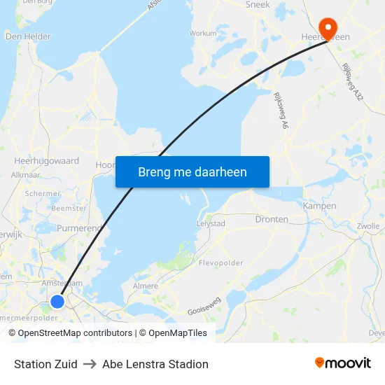 Station Zuid to Abe Lenstra Stadion map
