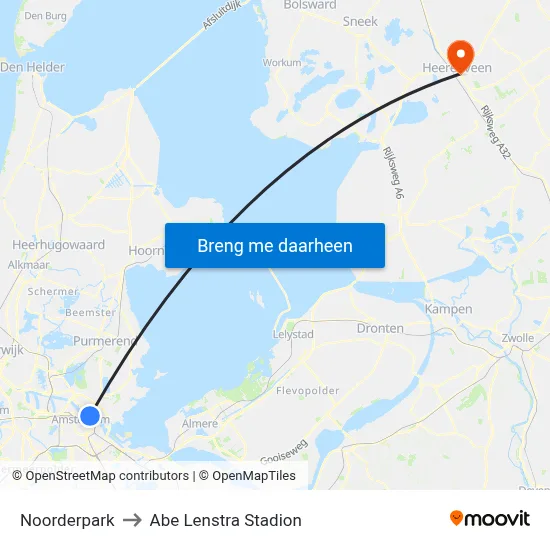 Noorderpark to Abe Lenstra Stadion map