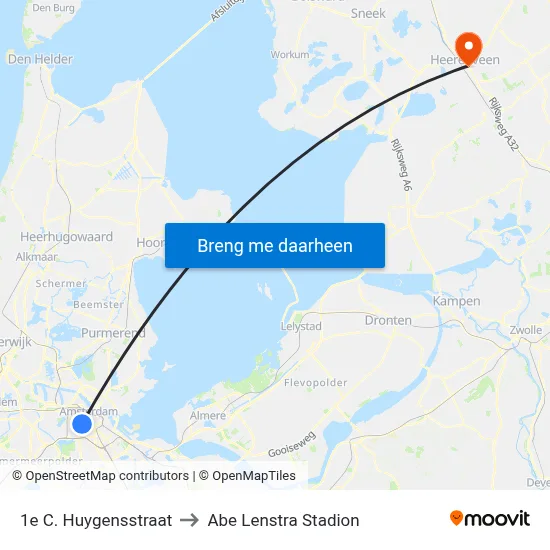 1e C. Huygensstraat to Abe Lenstra Stadion map