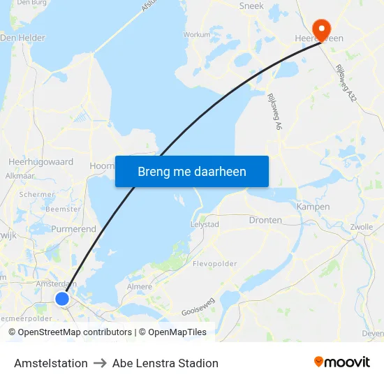 Amstelstation to Abe Lenstra Stadion map