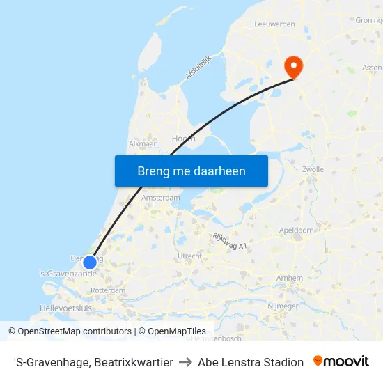 'S-Gravenhage, Beatrixkwartier to Abe Lenstra Stadion map