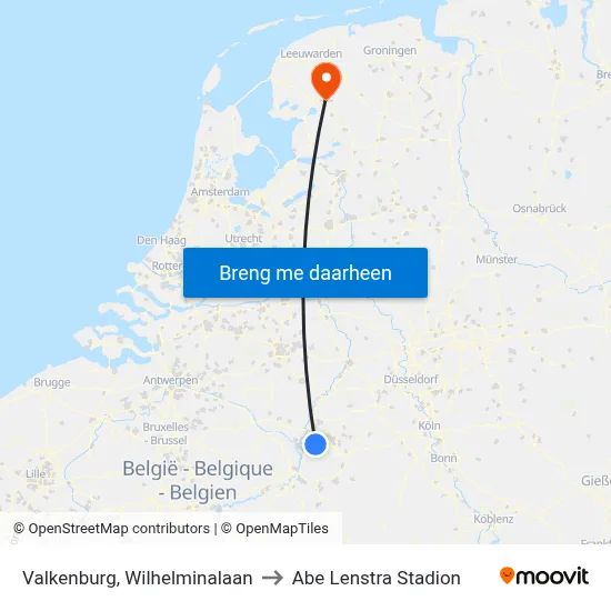 Valkenburg, Wilhelminalaan to Abe Lenstra Stadion map