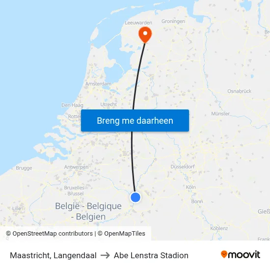 Maastricht, Langendaal to Abe Lenstra Stadion map