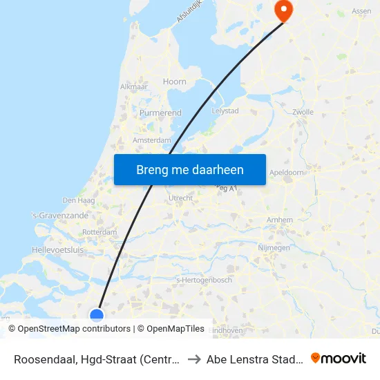 Roosendaal, Hgd-Straat (Centrum) to Abe Lenstra Stadion map