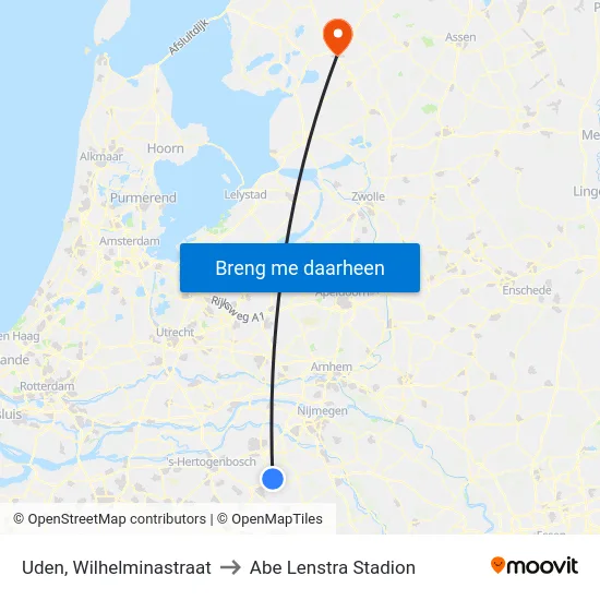 Uden, Wilhelminastraat to Abe Lenstra Stadion map