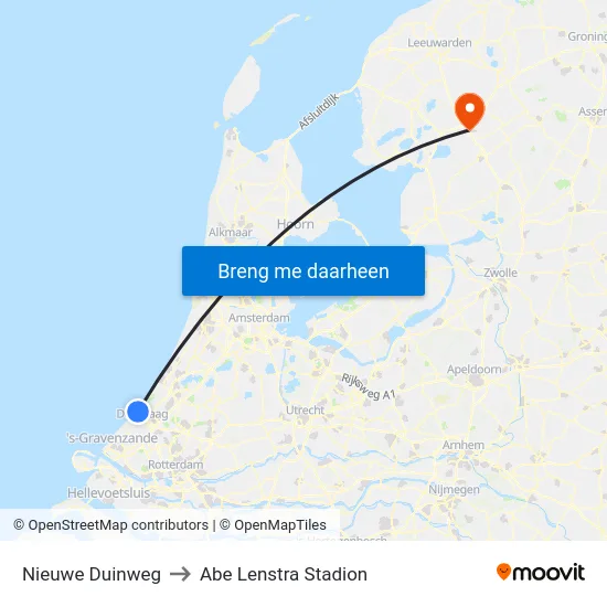 Nieuwe Duinweg to Abe Lenstra Stadion map