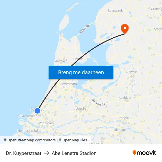 Dr. Kuyperstraat to Abe Lenstra Stadion map