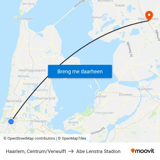 Haarlem, Centrum/Verwulft to Abe Lenstra Stadion map