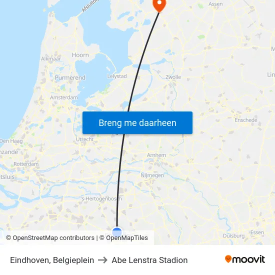 Eindhoven, Belgieplein to Abe Lenstra Stadion map