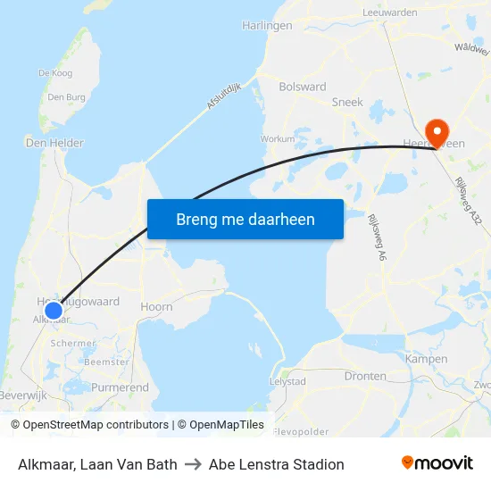Alkmaar, Laan Van Bath to Abe Lenstra Stadion map
