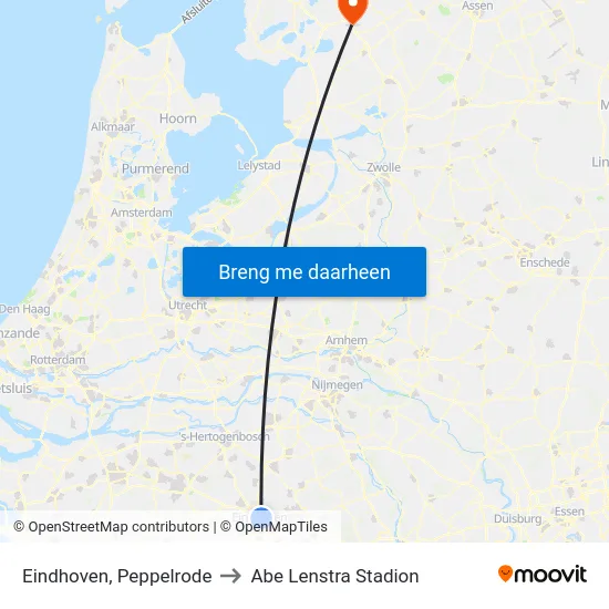 Eindhoven, Peppelrode to Abe Lenstra Stadion map