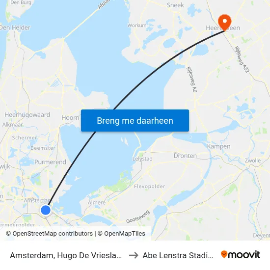 Amsterdam, Hugo De Vrieslaan to Abe Lenstra Stadion map