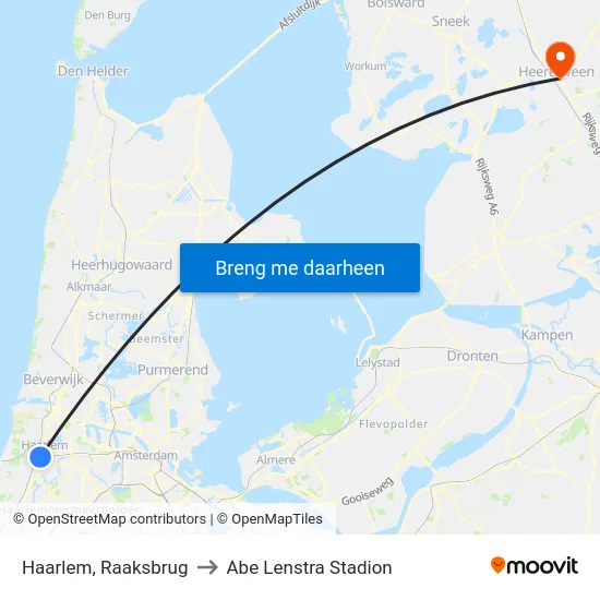 Haarlem, Raaksbrug to Abe Lenstra Stadion map