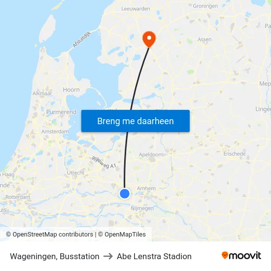 Wageningen, Busstation to Abe Lenstra Stadion map