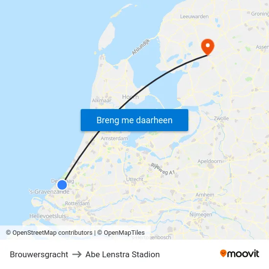 Brouwersgracht to Abe Lenstra Stadion map
