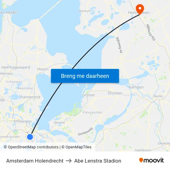 Amsterdam Holendrecht to Abe Lenstra Stadion map