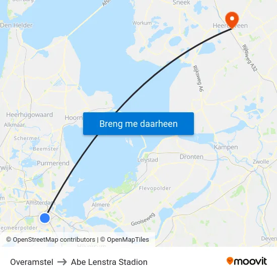 Overamstel to Abe Lenstra Stadion map