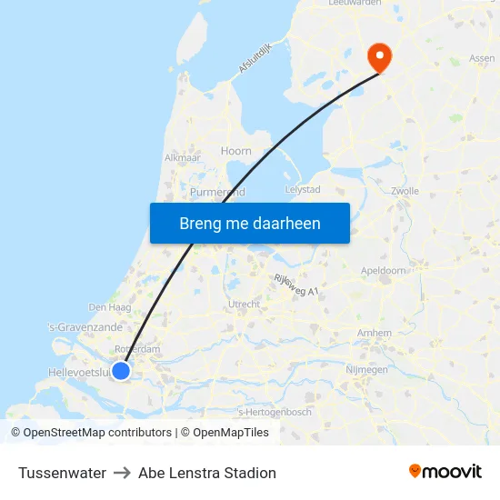Tussenwater to Abe Lenstra Stadion map