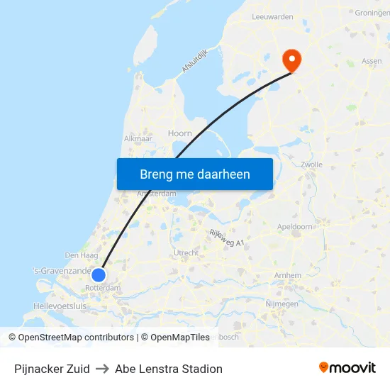 Pijnacker Zuid to Abe Lenstra Stadion map