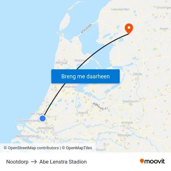 Nootdorp to Abe Lenstra Stadion map