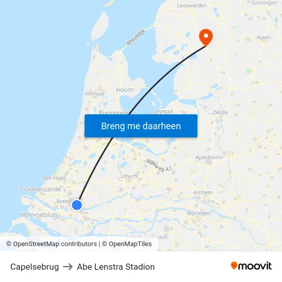 Capelsebrug to Abe Lenstra Stadion map
