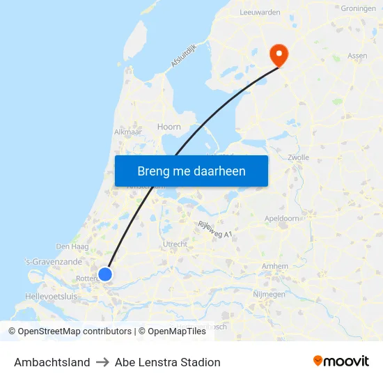 Ambachtsland to Abe Lenstra Stadion map