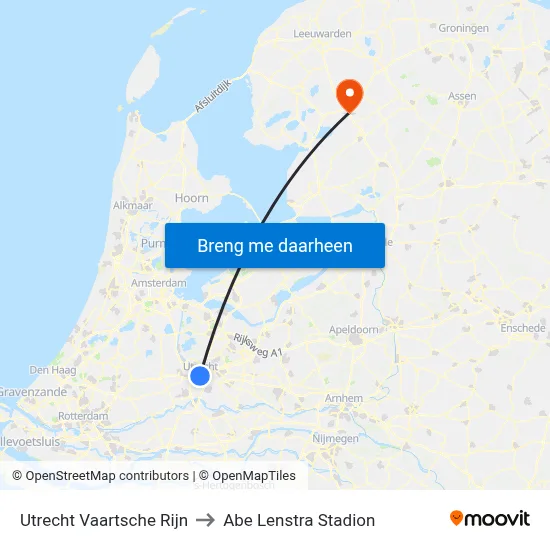 Utrecht Vaartsche Rijn to Abe Lenstra Stadion map