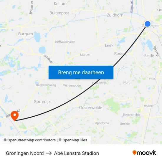 Groningen Noord to Abe Lenstra Stadion map