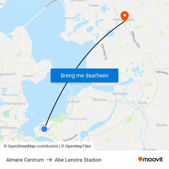 Almere Centrum to Abe Lenstra Stadion map